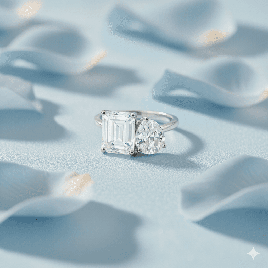 925 Silver Toi Et Moi Ring | Dual Stone 925 Silver Adjustable Ring For Women | Romantic Two-Stone Design